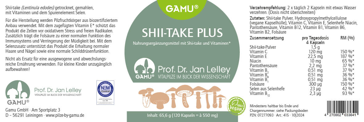 Shii-take plus, 120 Kapseln Nahrungsergänzungsmittel nach Prof. Dr. Lelley
