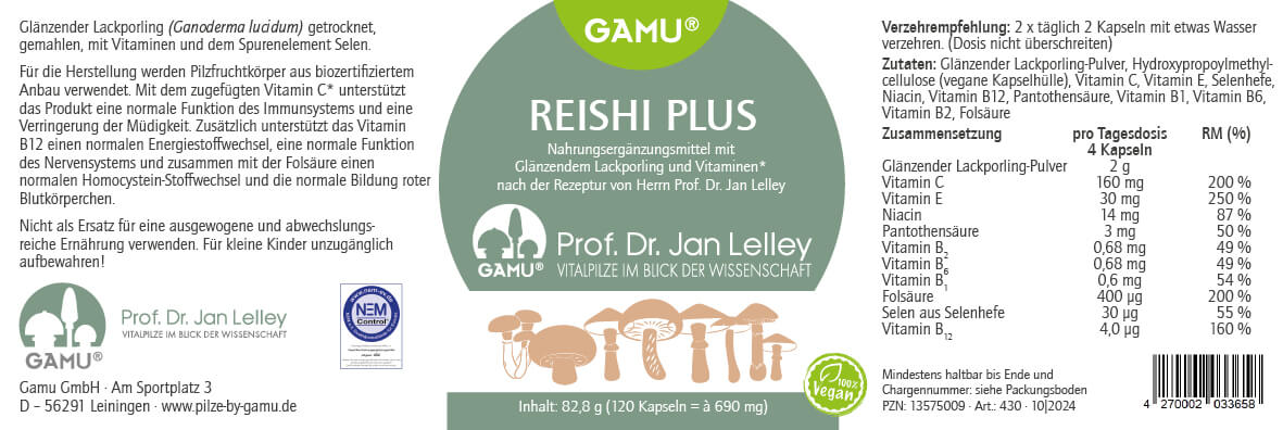 Reishi plus, 120 Kapseln Nahrungsergänzungsmittel nach Prof. Dr. Lelley