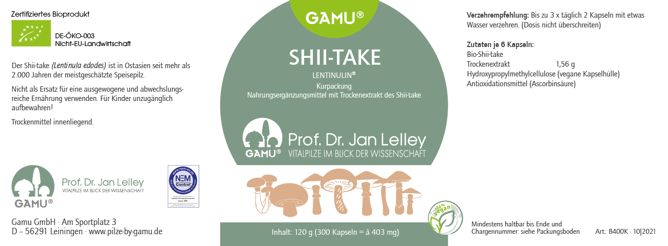 Bio Shii-take Pilzextrakt / Lentinula edodes / 300 Kapseln