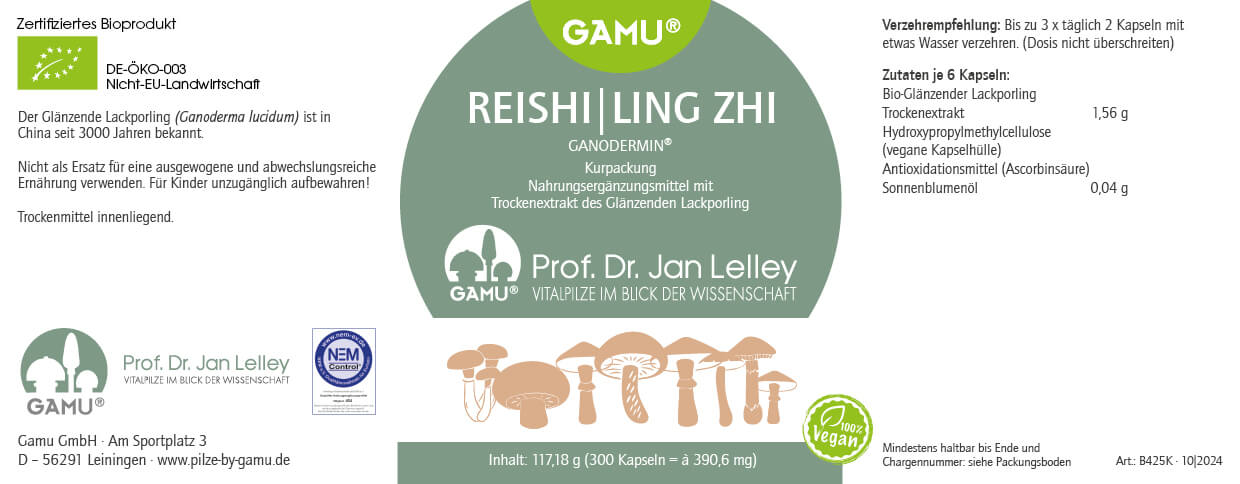 Bio Reishi Pilzextrakt / Ganoderma Lucidium / 300 Kapseln